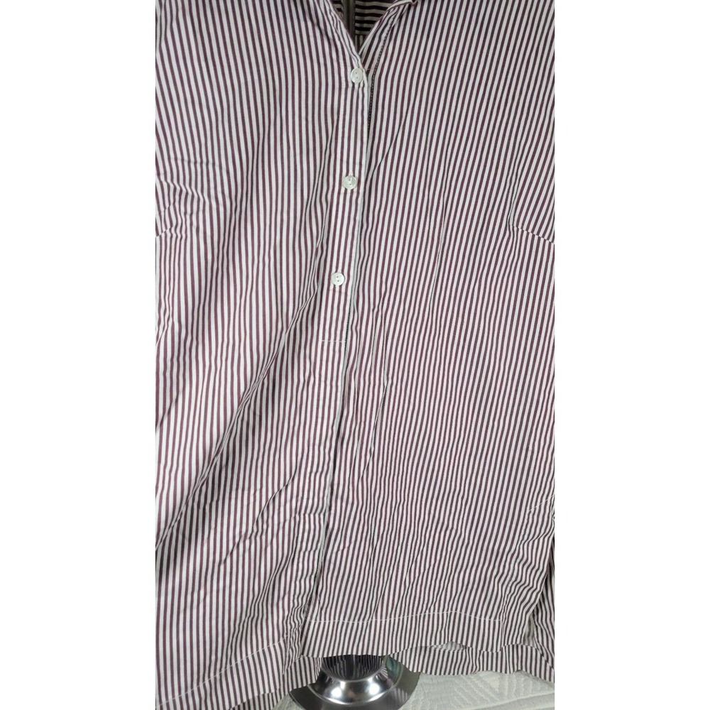 J. Jill Women's Button Down‎ Shirt Size M Burgundy White Striped Cotton Silk - Picture 6 of 11